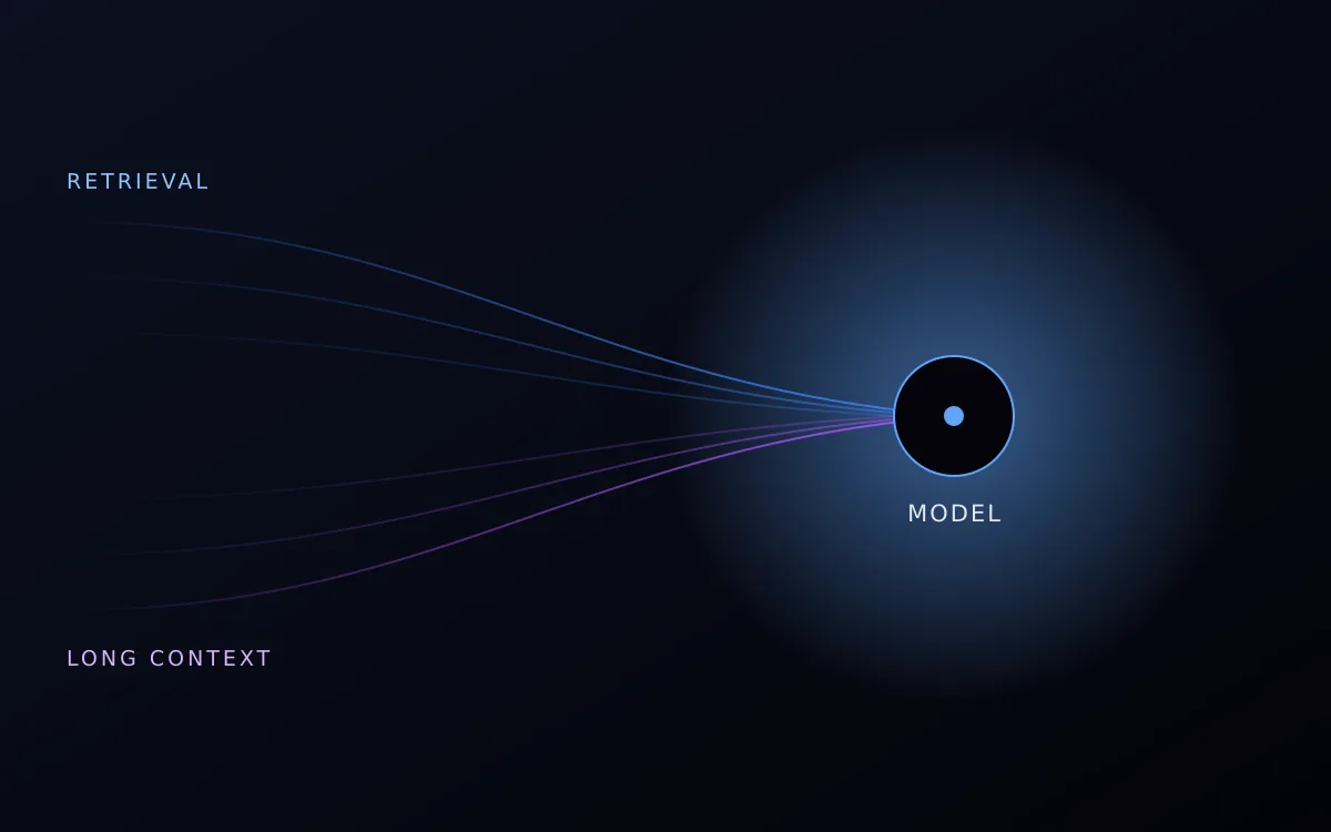 Abstract diagram of two data paths converging on a single model